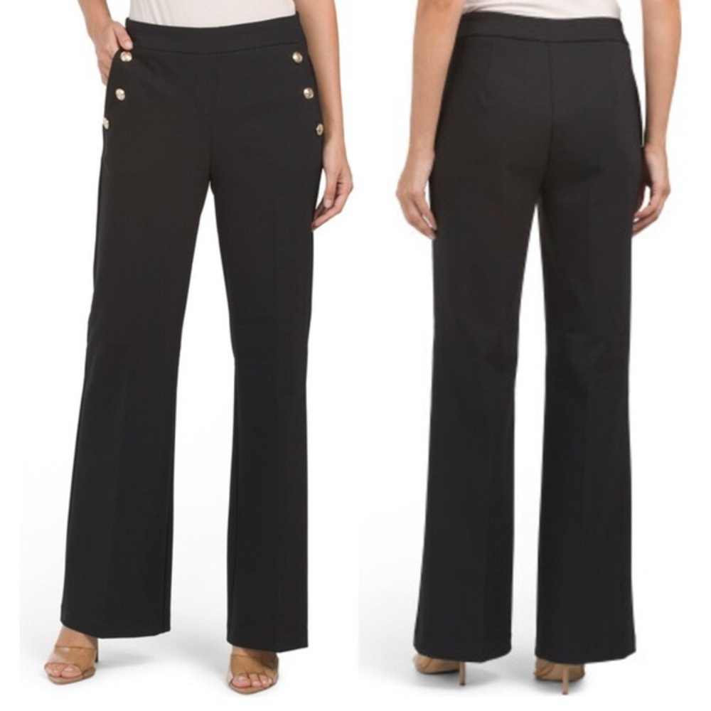Rachel Zoe Black Wide Leg Sailor Pants with Gold Buttons